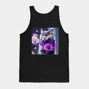 British Shorthair Enjoys Purple Roses Tank Top